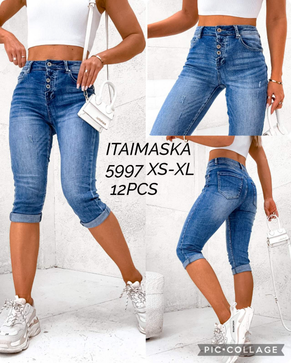 Rybaczki damskie jeansy Roz XS-XL, 1 Kolor Paczka 12 szt